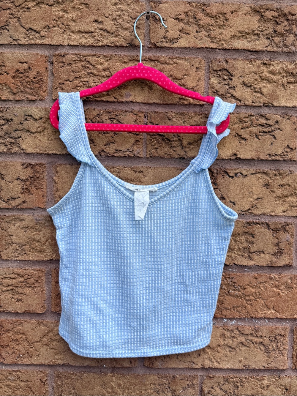 💫10/$25 • Caution To The Wind Light Blue Textured Square-Neck Crop Tank Top
